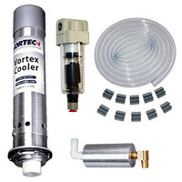 Vortex cooler kit with various components on a white background