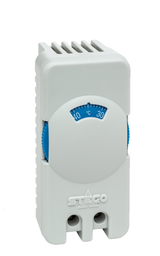 White thermostat with temperature display on a white background