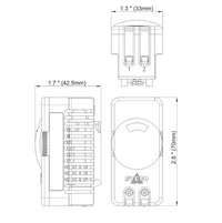 Technical drawing of a STEGO device with dimensions and labels.