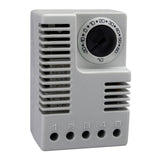 Gray electronic thermostats with dial controls and vented casing.