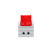 Temperature sensor with red display on a white background