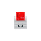 Electrical component with red temperature indicator on a white background