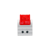 Electrical component with red temperature indicator on a white background