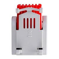 Red and gray wall-mounted device with a visible brand logo on a white background