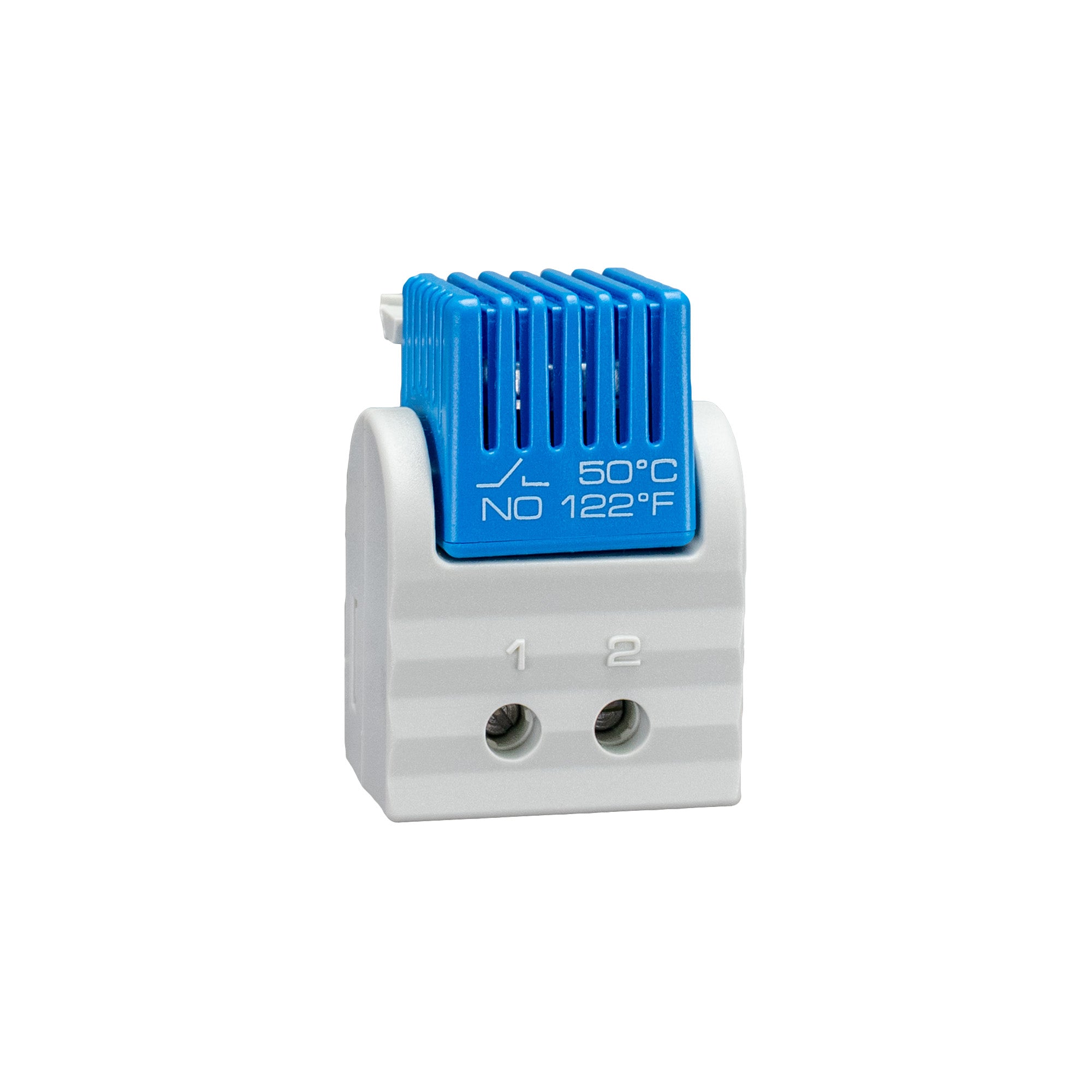Temperature sensor with blue display on a white background