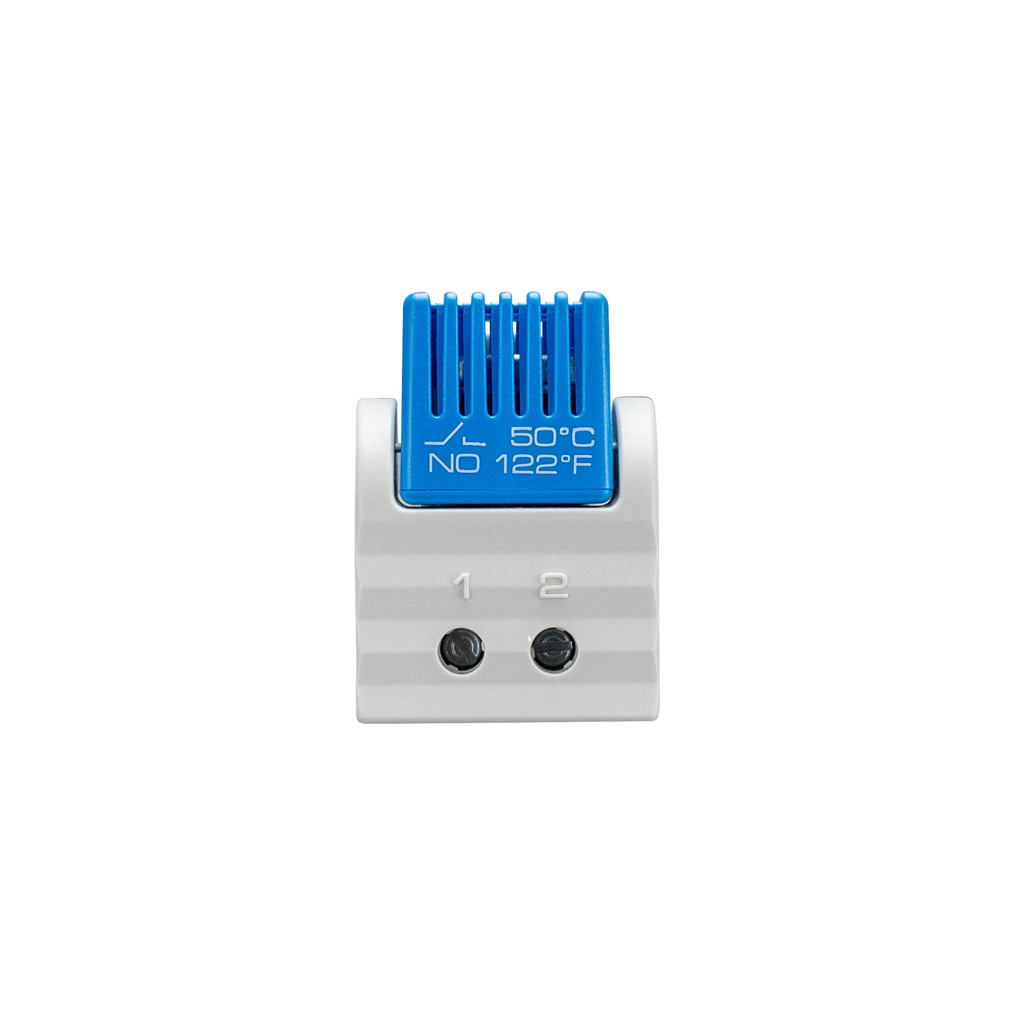 Temperature controller with blue temperature display on a white background