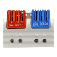 Thermometer with red and blue temperature indicators on a white background