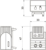 Technical drawing of a heating element with dimensions and labels.