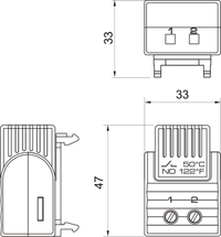 Technical drawing of a heating element with dimensions and labels.