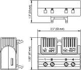 Technical drawing of a heating system with dimensions and labels.