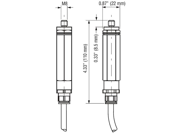 Technical drawing of a cylindrical component with measurements