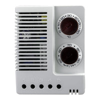 Vintage-style air conditioning control panel with temperature dials and fan settings.