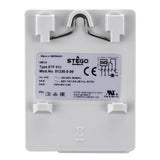 Back of a electrical switch with branding and certification labels.