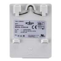 Back of a electrical switch with branding and certification labels.
