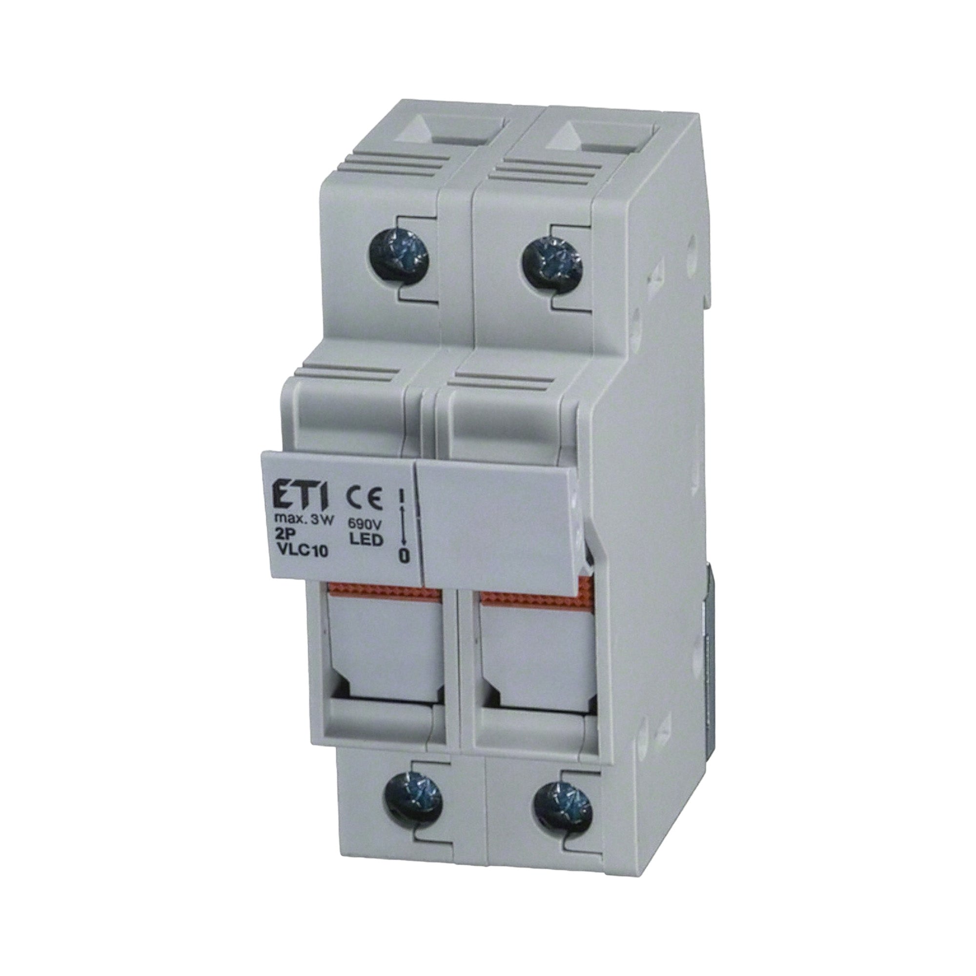 Electrical circuit breaker with ETI branding on a white background.