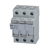 Electrical circuit breaker with ETI branding on a white background.