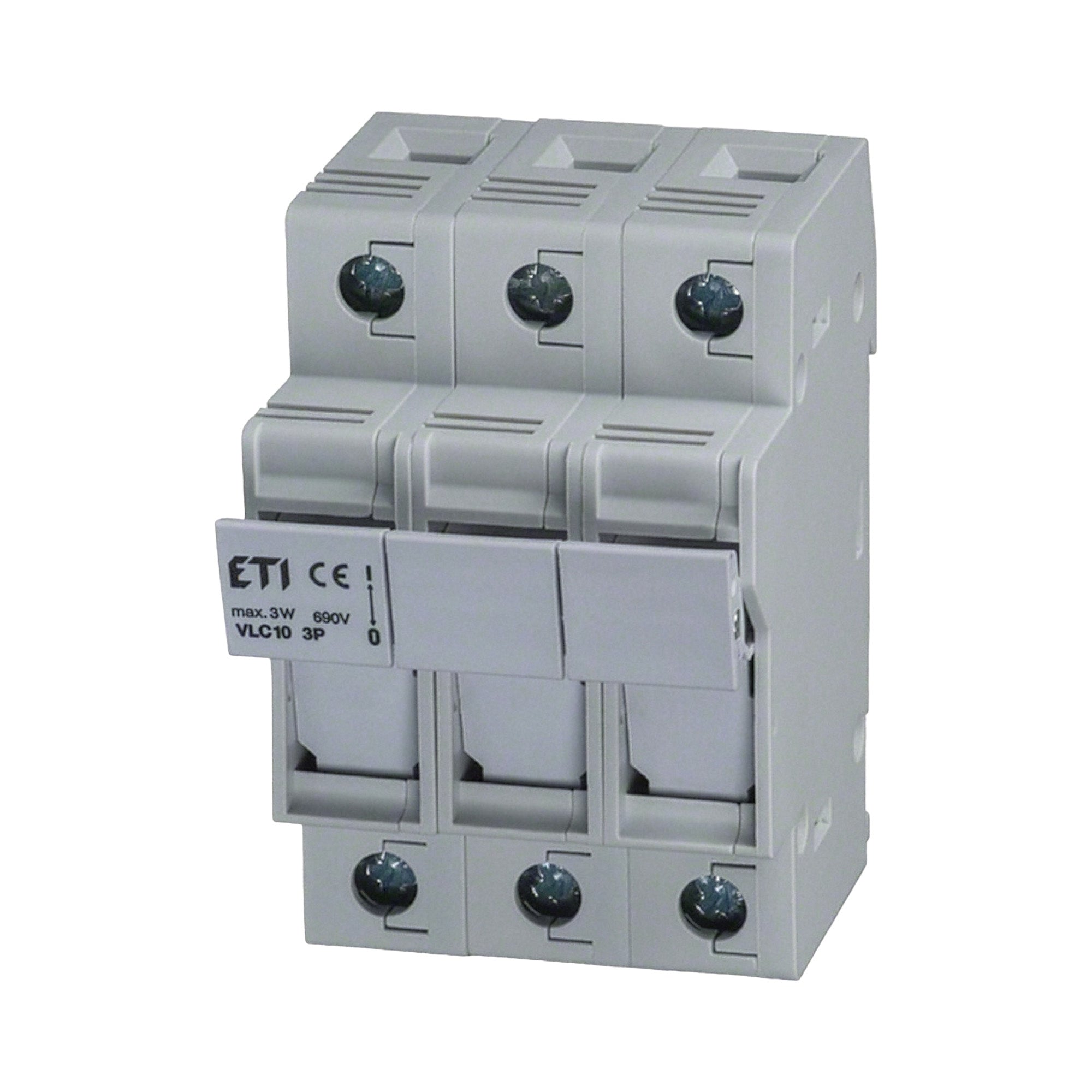 Electrical circuit breaker with ETI branding on a white background.