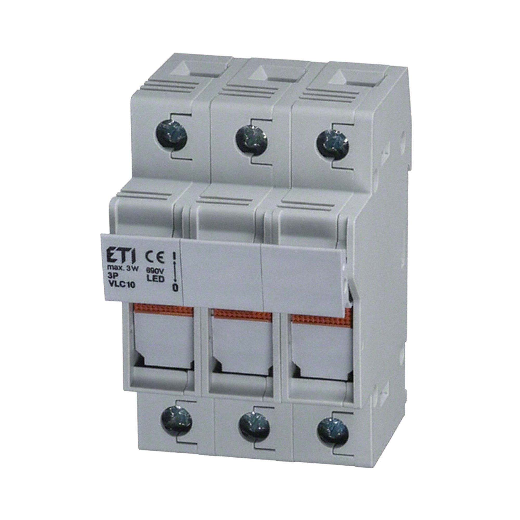Electrical circuit breaker with ETI branding on a white background.