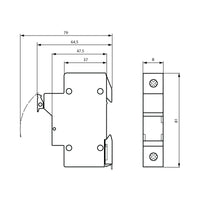 Black on white technical drawing with dimensions of a fuse holder on a white background.