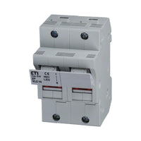 Electrical circuit breaker with ETI branding on a white background.