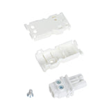 Set of white plastic connectors on a white background.