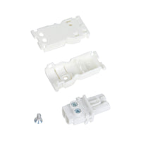 Set of white plastic connectors on a white background.