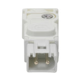 White electrical connector on a white background.