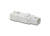 White electrical connector on a white background