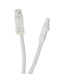 White power cable with connectors on a white background.