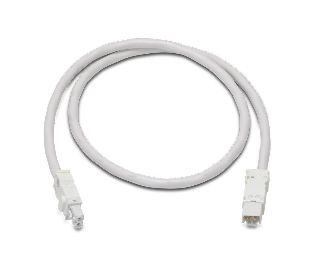 White power cable with connectors on a white background.