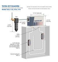 Technical diagram of a Vortex A/C Assembly with labeled parts and dimensions.