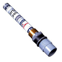 PVC pipe fitting with a white label on a white background.