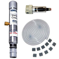 Vortex cooler kit with hose and connectors on a white background