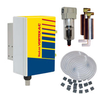 Vortex air conditioning system kit with various components on a white background.