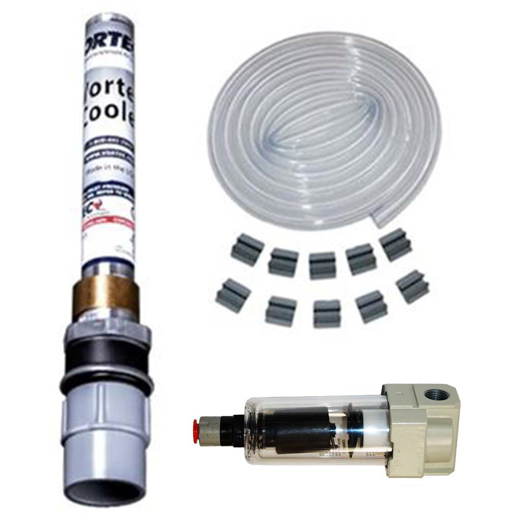 Pump kit with hose, connectors, and pump on a white background