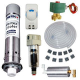 Collection of plumbing and cooling components on a white background.