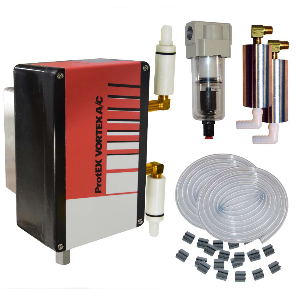 ProteEX Vortex A/C air conditioning system kit with various components on a white background.