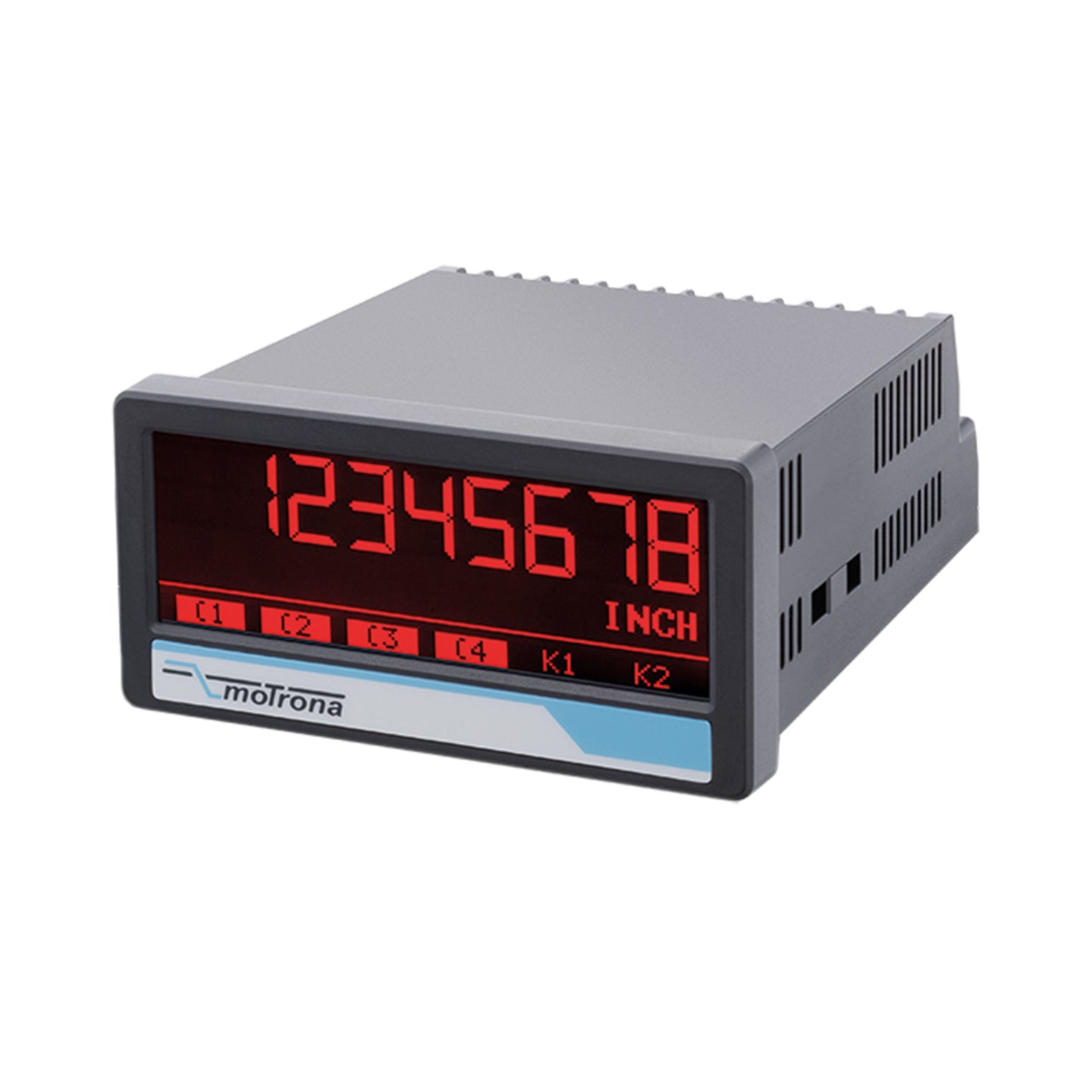 Digital display with red LED numbers on a white background