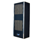 A black, wall-mounted air conditioner with a digital display and vented front panel.