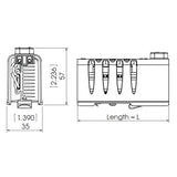 Black on white technical drawing of a mechanical component with labeled dimensions.