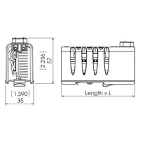 Black on white technical drawing of a mechanical component with labeled dimensions.