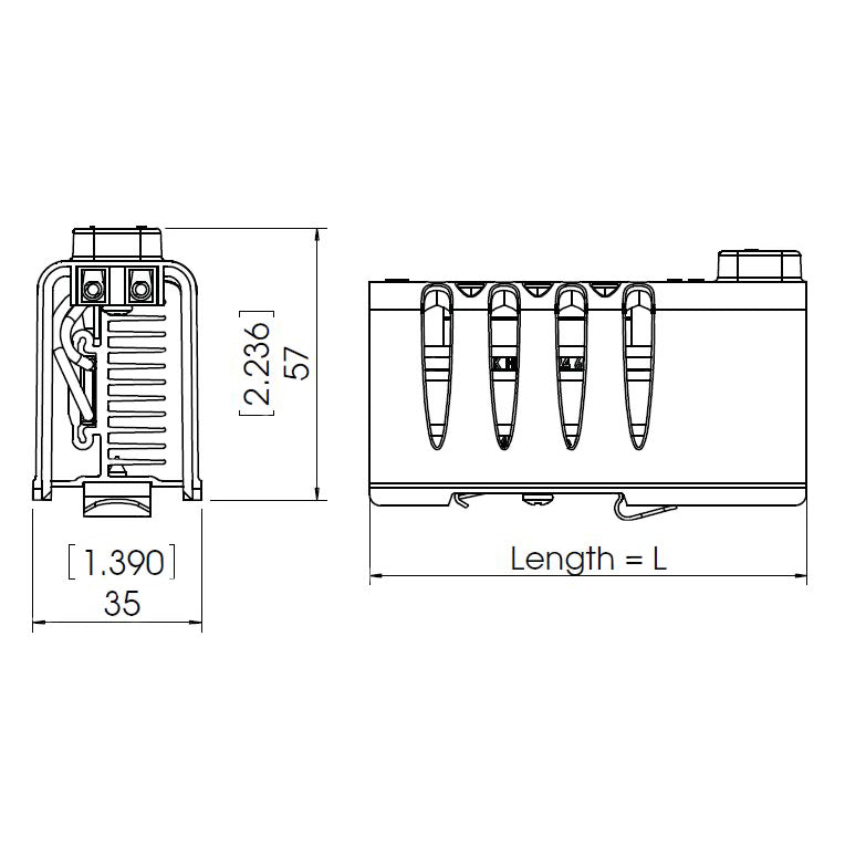Black on white technical drawing of a mechanical component with labeled dimensions.