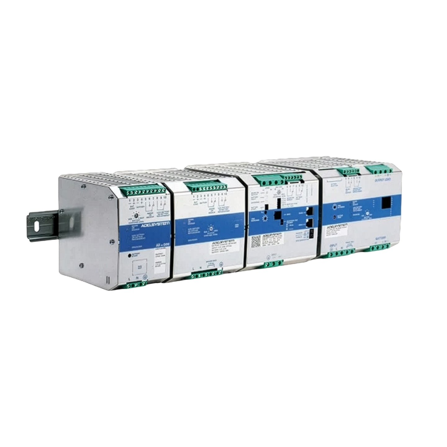 Electrical power supply unit with labels on a white background