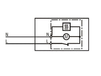 Electrical diagram with symbols for a motor and switch on a white background
