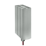 Metallic vented heater with a red power cord on a white background