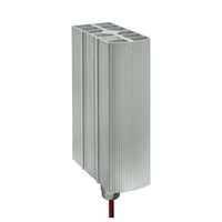 Metallic vented heater with a red power cord on a white background