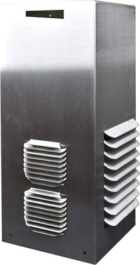 Stainless steel vented air conditioner with a white background.