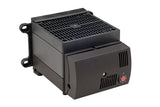 A black CS 130 panel mount enclosure PTC fan heater with a visible control panel and vent.