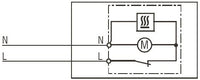 Electrical diagram with symbols for neutral (N) and live (L) wires, and a motor symbol.