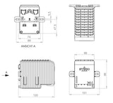 Black on white technical drawing of a radiator with dimensions labeled.